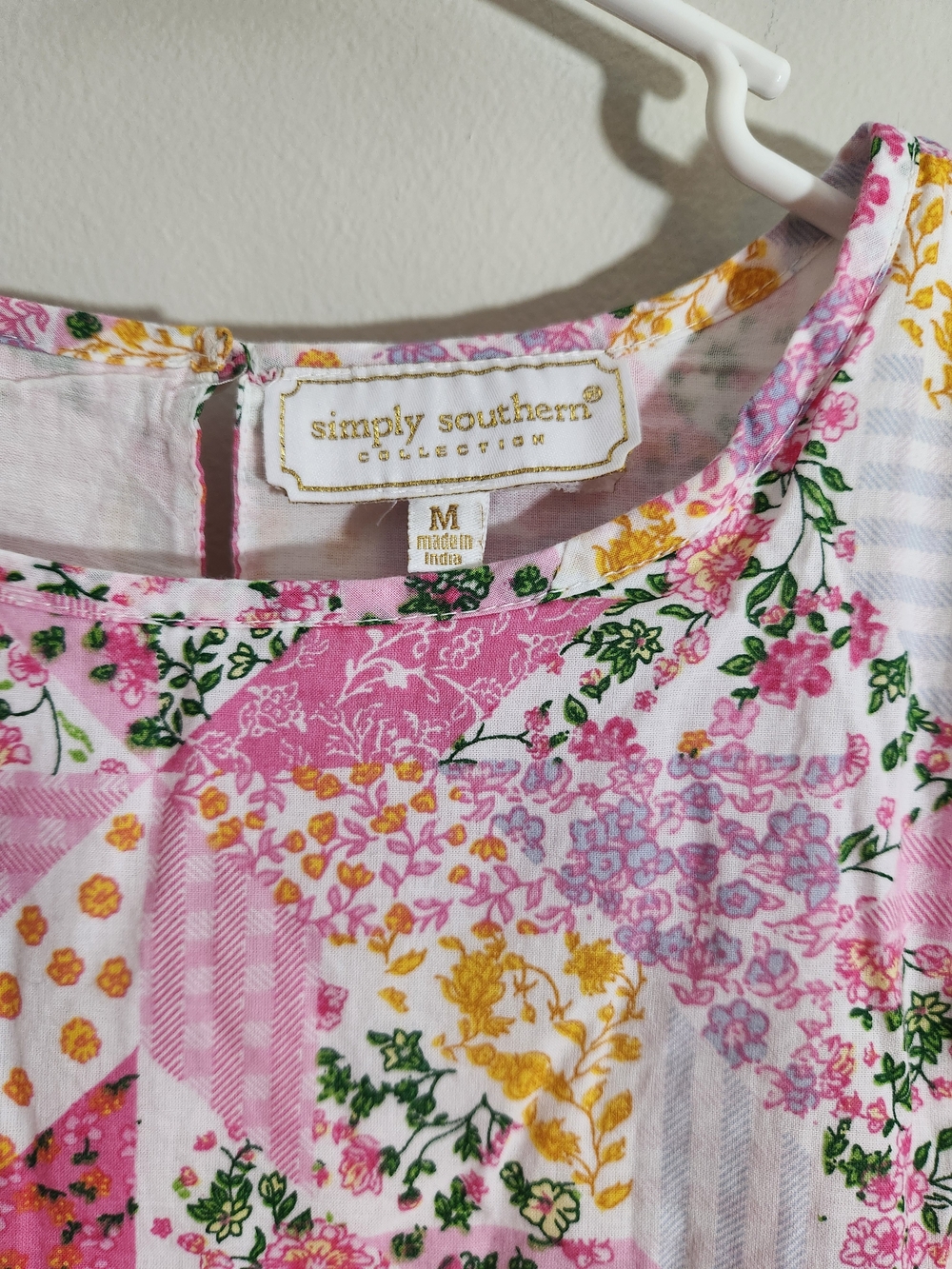 Simply Southern Patchwork Maxi Dress Cottagecore Long Sleeve Pink  Tiered Ruffle - Picture 2 of 8